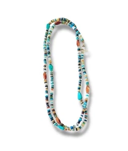 Turquoise Mixed Stone Long Necklace Tiger Eye Silver Clasp 22” Summer Boho Layer - Picture 1 of 5