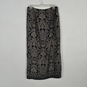 Talbots Paisley Silk Wool Pencil Midi Skirt sz 10 Dark Navy Silver Vintage - Picture 1 of 12