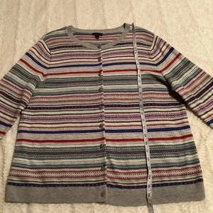 Talbots Damen mehrfarbige Lammwollmischung Fair Isle Knopfleiste Strickjacke Größe XL - Bild 1 von 8