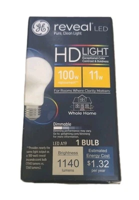 Ge Reveal LED HD Light Bulb 100w Led 11w A19 New Still in Box - Image 1 of 4