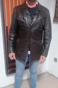Vintage Men's Brown Jacket in Genuine Leather made in Portugal in the 1970s - Picture 1 of 1