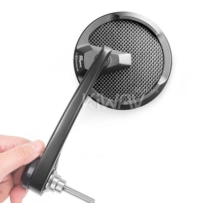 Espejos redondos fibra de carbono real negro se adapta a Indian Scout Bobber extremo de barra roscada Foto 1 de 4