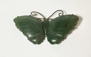 Elegante broche mariposa vintage de jade de plata de ley - Imagen 1 de 7