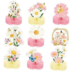 9 Pcs Daisy Flower Birthday Party Decorations Daisy Butterfly Honeycomb - Picture 1 of 7