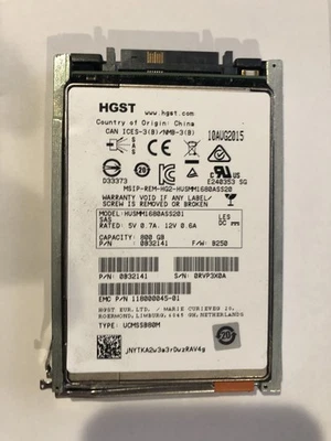 HGST  HUSMM1680ASS201  0B32141 800 GB SAS  2.5 in Solid State Drive - Image 1 of 2