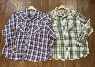 Wrangler Wrancher Plaid Shirt Lot Bundle Mens 2X Pearl Snap Long Sleeve Western - Image 1 of 4
