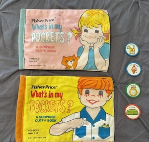 Vintage 1971 Fisher Price Stoffbücher What’s In My Pocket Boy & Girl Version - Bild 1 von 11