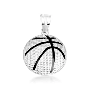 .925 Sterling Silver Enamel Basketball Sports Pendant Necklace (S/M/L) - Picture 1 of 4