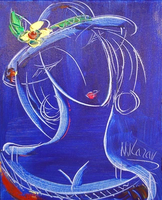 RETRATO AZUL Pintura Abstracto Arte Moderno Contemporáneo DECORACIÓN DE PARED Y3G4F Foto 1 de 4