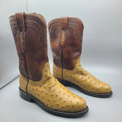 Botas vaqueras Lucchese 2000 Full Quill marrón avestruz amarillo para mujer talla 6,5 B Foto 1 de 4