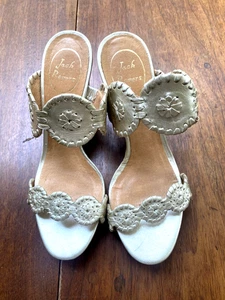 JACK ROGERS SANDALIAS PLATAFORMA CUÑA PUNTO LÁTIGO CUERO LUCCIA DORADO TALLA 7 M - Imagen 1 de 5