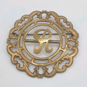 Vintage Initialen Brosche Messingfarben R - Bild 1 von 7