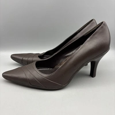 Kenneth Cole Reaction Heels Women’s Size 7 Pointed Toe Brown Leather - Image 1 of 4