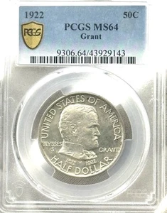 1922 50C Grant Memorial Commemorative Silver Half Dollar, PCGS MS 64 Gold Shield - Picture 1 of 2
