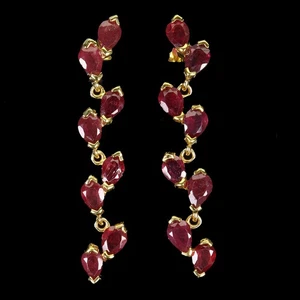 925 Sterling Silver Earrings Pear Ruby 6x4mm Natural Gemstone Jewelry - Picture 1 of 13
