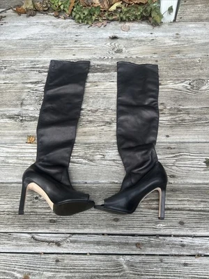 Botas hasta la rodilla de cuero negras Manolo Blahnik Italia talla 38 punta abierta Foto 1 de 4