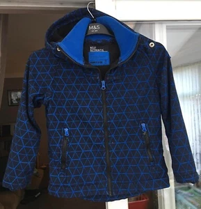 7 years Boys Jacket Next Hooded Blue Black. Fleece Lined. Funnel Neck Rib Collar - Picture 1 of 4