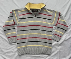 Vintage Paul & Shark Sweater Youth Large Jumper Quarter Zip Striped Knit Gray - Picture 1 of 7