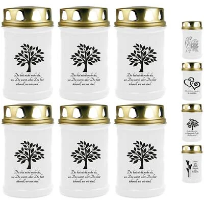 HSCANDLE Grabkerze 6er Pack Grablicht 48h Brenndauer Weiß Grablampe Grab Kerze mit Spruch