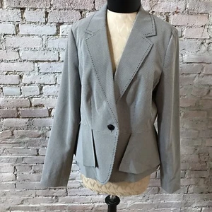 Laundry by Shelli Segal Blazer Jacket Peplum Black and White Plaid 14 - Picture 1 of 4