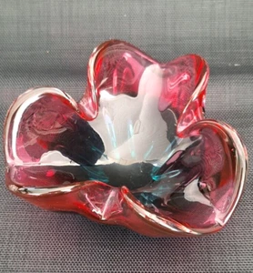 Chřibská Czech Pink & Blue Glass Bowl by Josef Hospodka - Picture 1 of 8