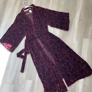Victorias Secret (nwt) Vintage Silk Semi Sheer Floral Velvet Robe Red deadstock - Picture 1 of 8