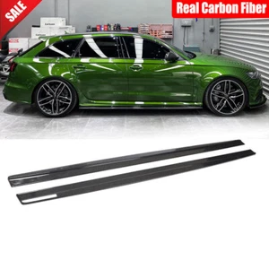 Fit For Audi A6 RS6 2013-2018 Real Carbon Fiber Side Skirt Extension Lip Spoiler - Picture 1 of 12