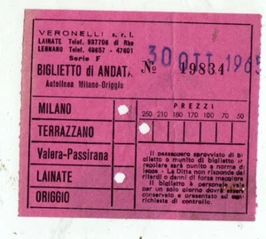 BIGLIETTO TICKET  AUTOLINEE  VERONELLI LINEA MILANO LAINATE ORIGGIO  30-10-1965 - Picture 1 of 2