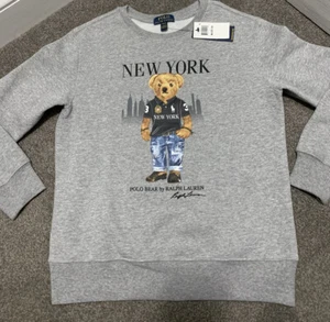 New W/Tags Polo Ralph Lauren Youth Unisex Sz 10-12 Gray New York Bear Sweatshirt - Picture 1 of 5