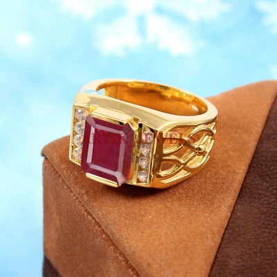 Heizbar Rubin Edelstein Mit Vergoldet 925 Sterlingsilber Herren Ring #5345 - Bild 1 von 4