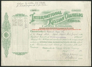Russland: International Russian Oilfields Ltd., 5/- Aktien, 1919 - Bild 1 von 1
