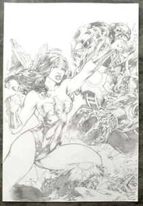 Signiert Original Iago Maia Wonder Woman vs Roboter Bleistift Kommission 11X17 - Bild 1 von 1