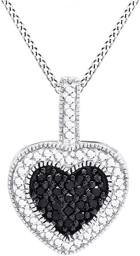 Collar con colgante de corazón de diamantes negros reales de 1/2 quilate de 18" en plata de ley 925 Foto 1 de 1