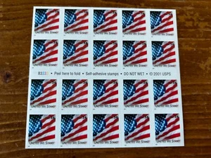 US Stamps SC# 3549a US Flag 34c Booklet pane of 20 P#B3333 MNH 2001 - Picture 1 of 2