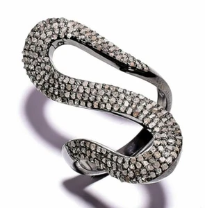 Pave Diamond Designer Ring 925 Sterling Silver Snake Shape Diamond Ring Gift. - Picture 1 of 12