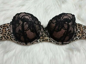 Victoria Secret Bra Leopard Print Black Lace Balconet Size 32C Strapless - Picture 1 of 8