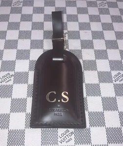 Louis Vuitton Large Brown Leather Name Tag W / Gold Hardware W/initials ( C.S ) - Picture 1 of 10
