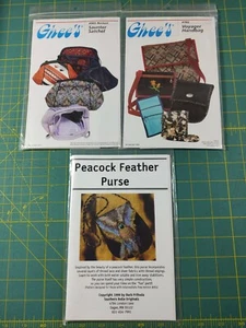 Lote de 3 Patrones 2 Ghee's Bolso de Mano Cartera Pluma de Pavo Real Patrón Sin Cortar - Imagen 1 de 2