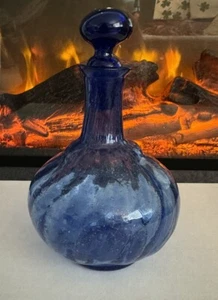 Bottiglia profumo vetro soffiato a mano con tappo grande vintage rara blu cobalto MCM - Foto 1 di 3
