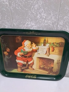 Coca Cola Metal Christmas Santa "Pause" tray Vintage 1980s EUC - Picture 1 of 6