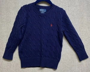 Ralph Lauren Toddler Boy Cable Knit Navy Blue Pullover Sweater 4/4T - Picture 1 of 9
