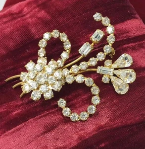 Vtg Cecile Gold Tone Austrian Crystal Brooch Pin Art Deco Style Rhinestones - Picture 1 of 9