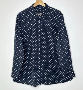 Chaps dunkelblau weiß gepunktet Langarm Baumwolle Knopf Shirt Top 2X - Bild 1 von 5