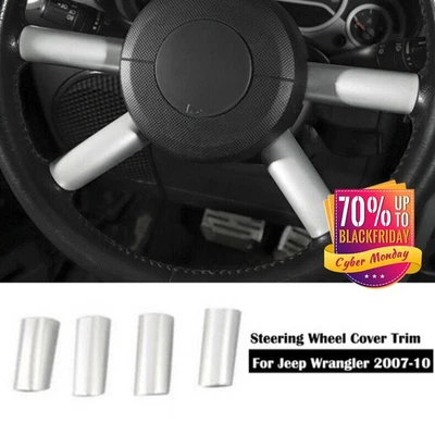 Interior Steering Wheel Cover Trim Decor For Jeep Wrangler JK 2007-2010 Silver Foto 1 de 4