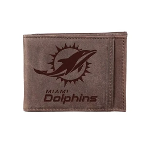 Front Pocket Wallet w/ RFID Blocking, Miami Dolphins, Brown - Picture 1 of 6