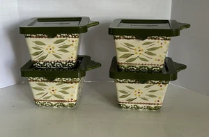 TEMP-TATIONS Old World Green ovenware Set - 4 Individual Square Bakers with Lids - Picture 1 of 9