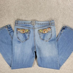Vintage Faded Glory Jeans Womens 12 Light Wash Blue Floral Flap Pockets Wide Leg - Picture 1 of 17