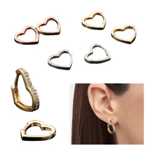 Mujeres Pendientes de aro de corazón de cristal Gancho de plata Joyería Regalo 1 par/ - Imagen 1 de 18