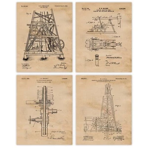 Classic Oil Rig Petro Patent Print 4 (8x10) Art Decor Home Work Office Drilling - Picture 1 of 10