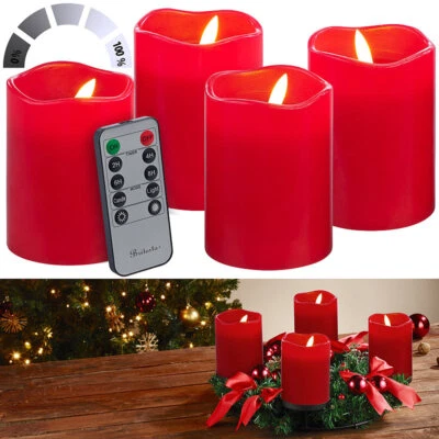 Britesta 4er-Set flackernde LED-Adventskerzen mit Fernbedienung, dimmbar, rot - Bild 1 von 4